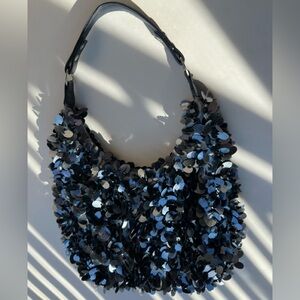 Sequin Embellished Shoulder Bag Navy